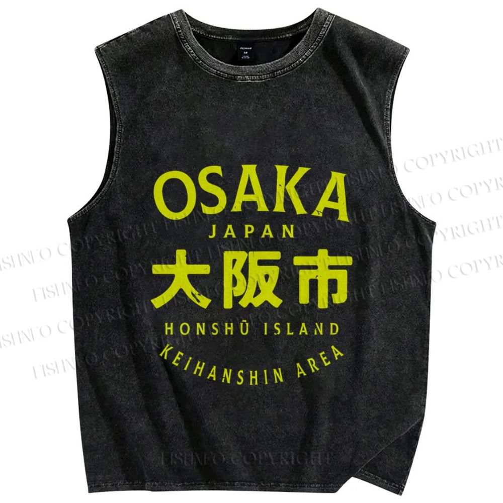 Unisex Japan Osaka Printed Washed Tank Top