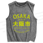 Unisex Japan Osaka Printed Washed Tank Top