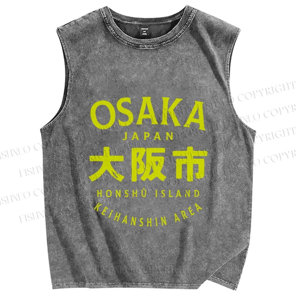 Unisex Japan Osaka Printed Washed Tank Top