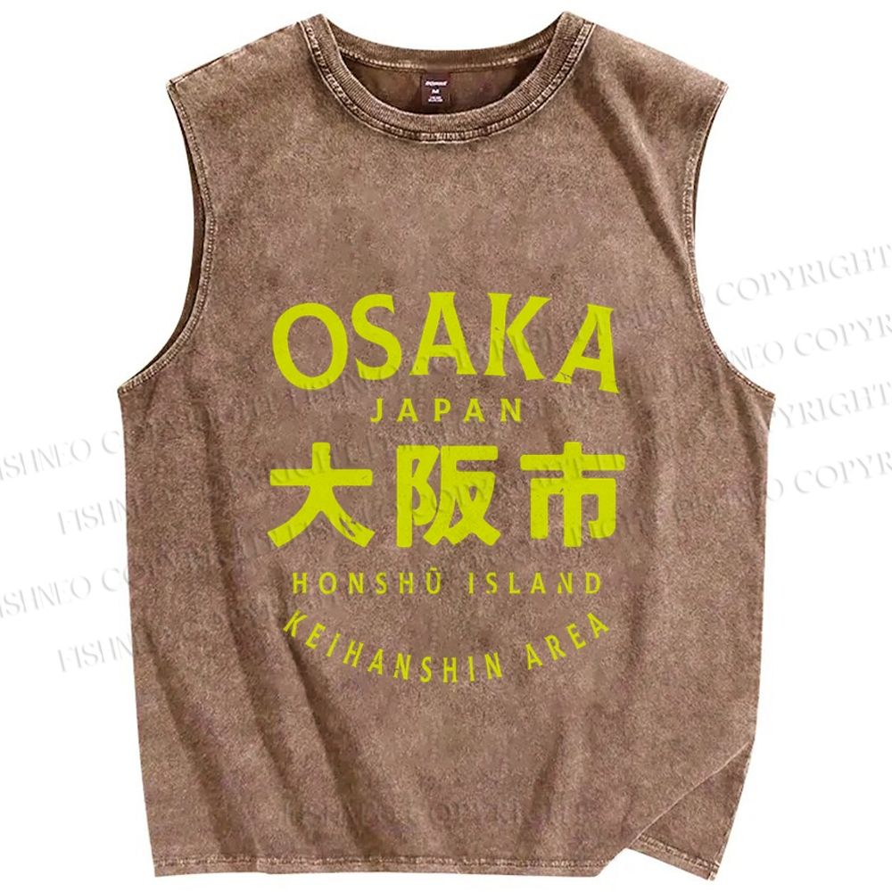 Unisex Japan Osaka Printed Washed Tank Top