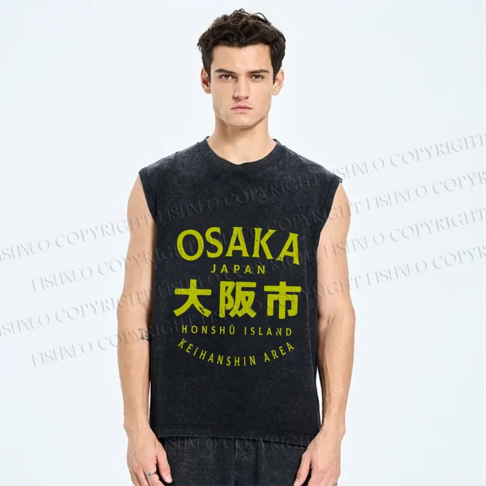 Unisex Japan Osaka Printed Washed Tank Top