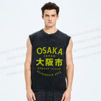 Unisex Japan Osaka Printed Washed Tank Top