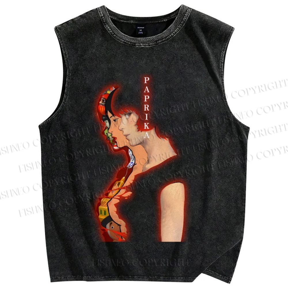 Unisex Paprika Printed Washed Tank Top