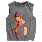 Unisex Paprika Printed Washed Tank Top