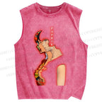 Unisex Paprika Printed Washed Tank Top