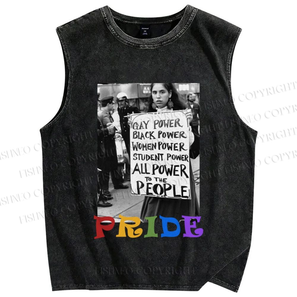 Unisex Pride Power Printed Washed Tank Top