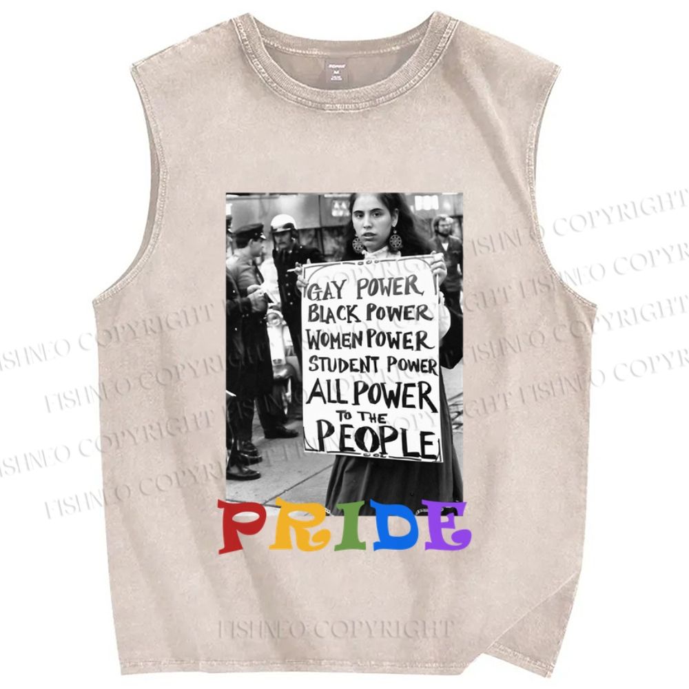 Unisex Pride Power Printed Washed Tank Top