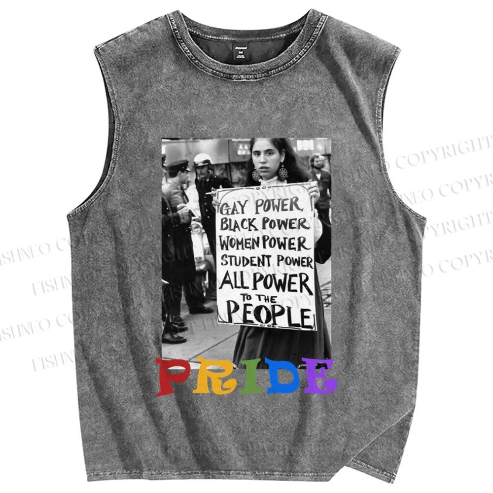 Unisex Pride Power Printed Washed Tank Top