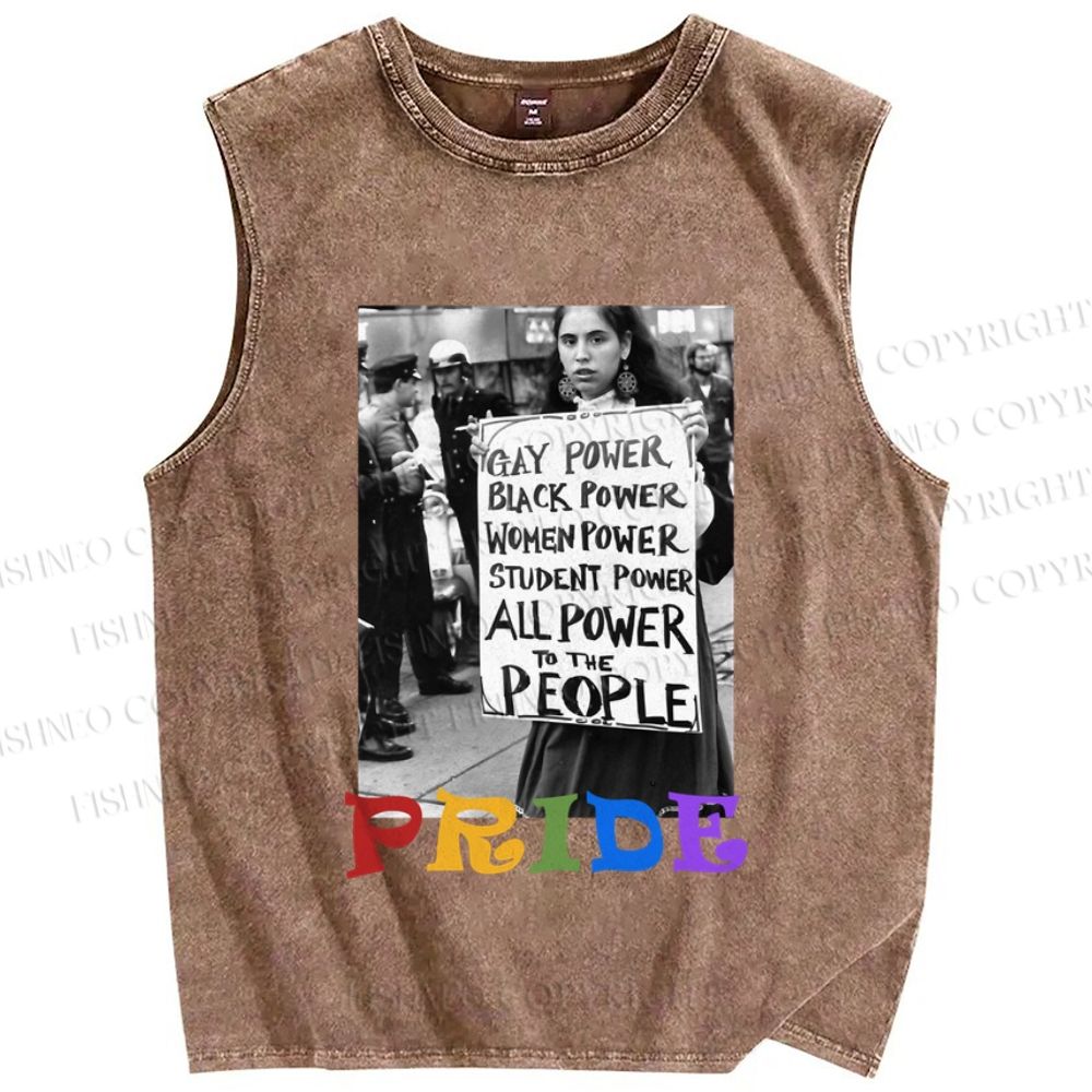 Unisex Pride Power Printed Washed Tank Top