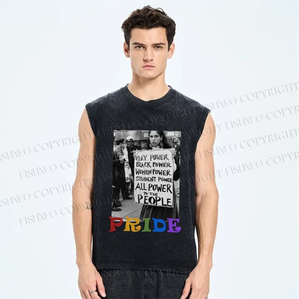 Unisex Pride Power Printed Washed Tank Top