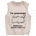 Unisex The government hate us Cat Printed Washed Tank Top