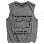 Unisex The government hate us Cat Printed Washed Tank Top