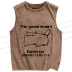 Unisex The government hate us Cat Printed Washed Tank Top