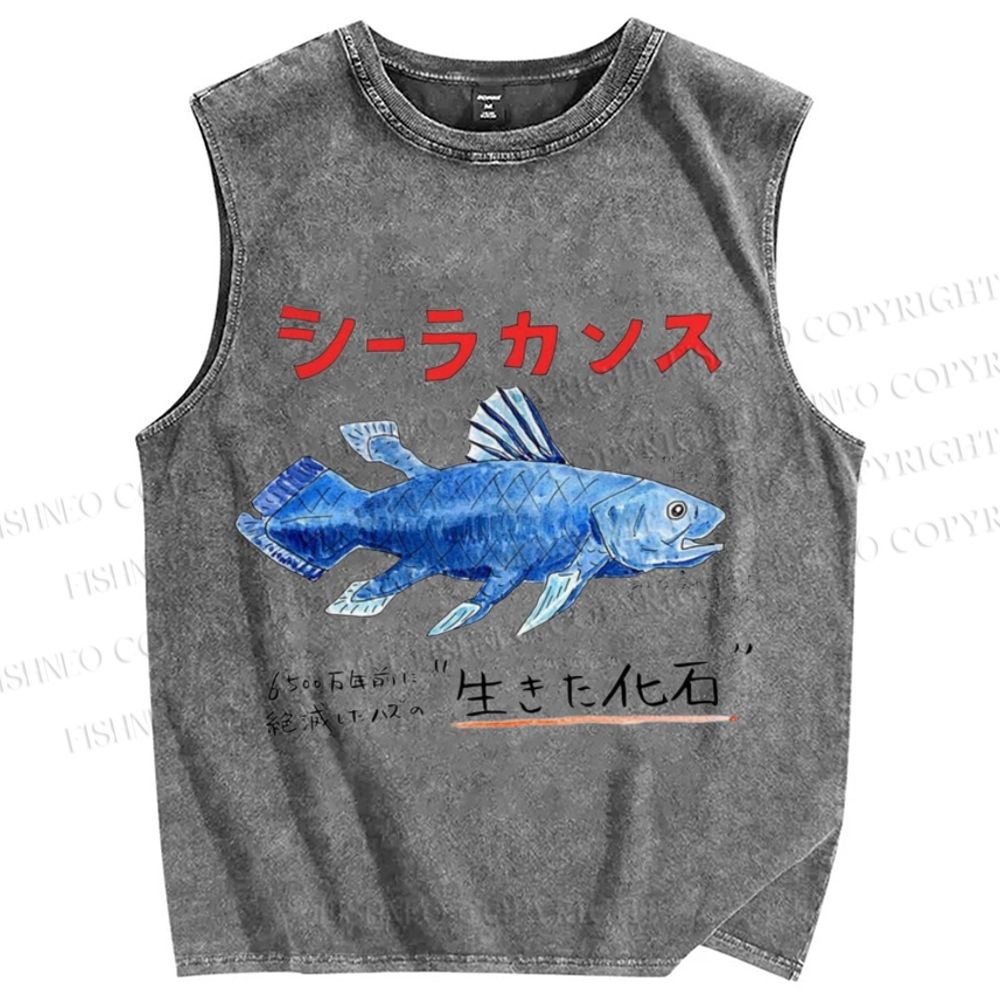 Unisex Fish Fossils Printed Washed Tank Top