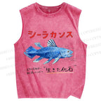 Unisex Fish Fossils Printed Washed Tank Top