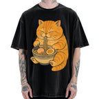 Orange Cat Eating Ramen Vintage Washed T-shirt