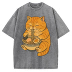 Orange Cat Eating Ramen Vintage Washed T-shirt