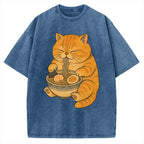 Orange Cat Eating Ramen Vintage Washed T-shirt