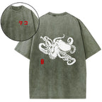 Octopus Vintage Wash Japanese Design Back Art T-Shirt