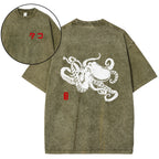 Octopus Vintage Wash Japanese Design Back Art T-Shirt