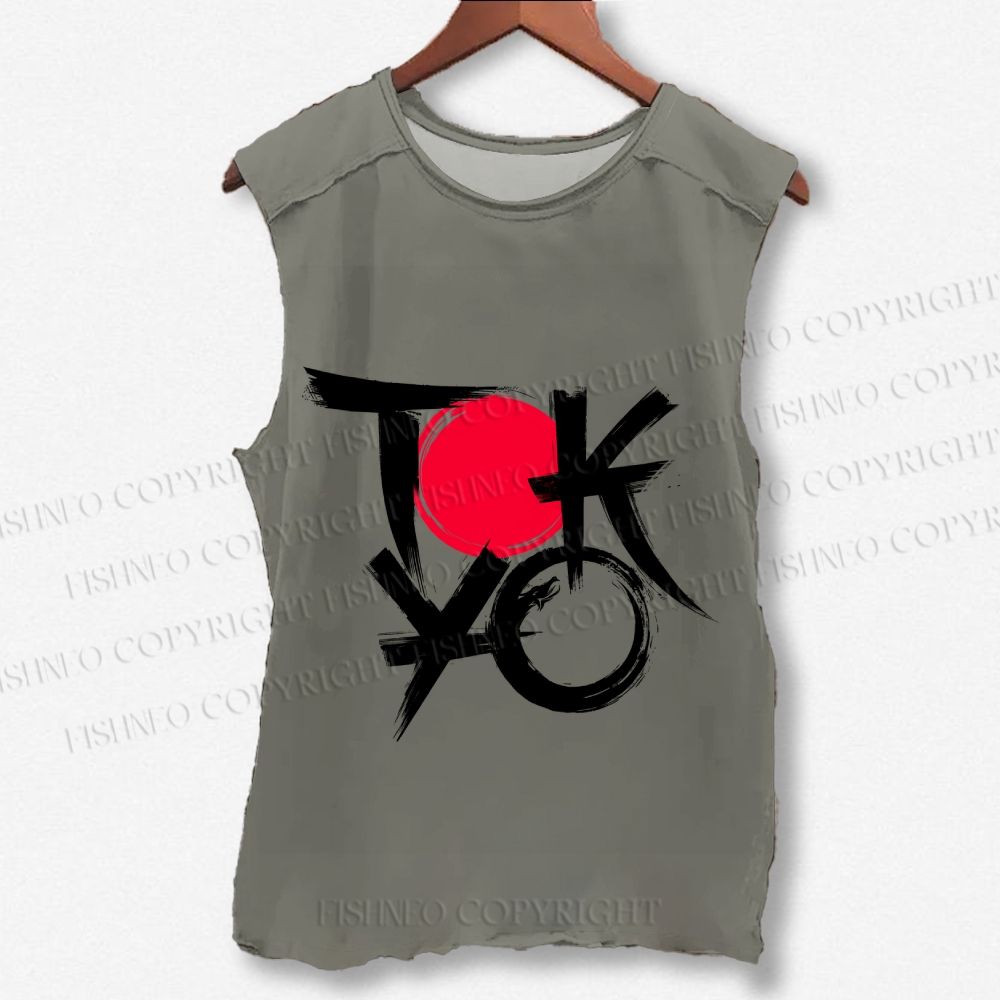 Unisex Vintage Japanese Tokyo Printed Washed Tank Top