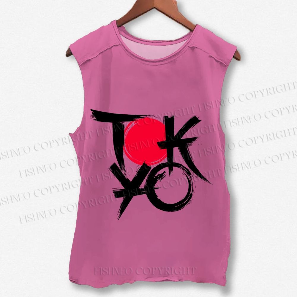 Unisex Vintage Japanese Tokyo Printed Washed Tank Top
