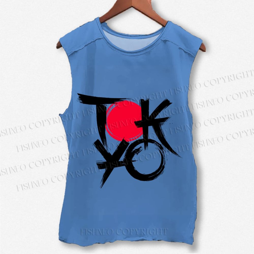 Unisex Vintage Japanese Tokyo Printed Washed Tank Top
