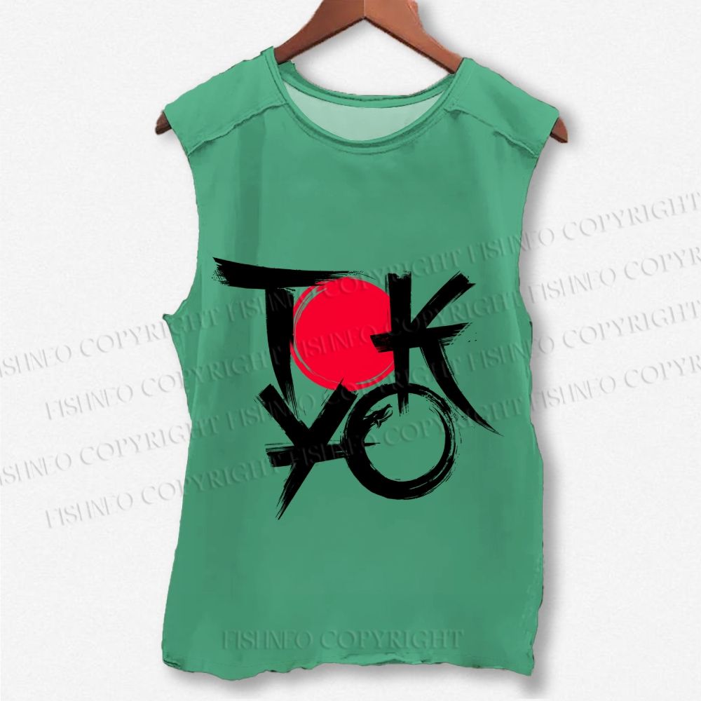 Unisex Vintage Japanese Tokyo Printed Washed Tank Top