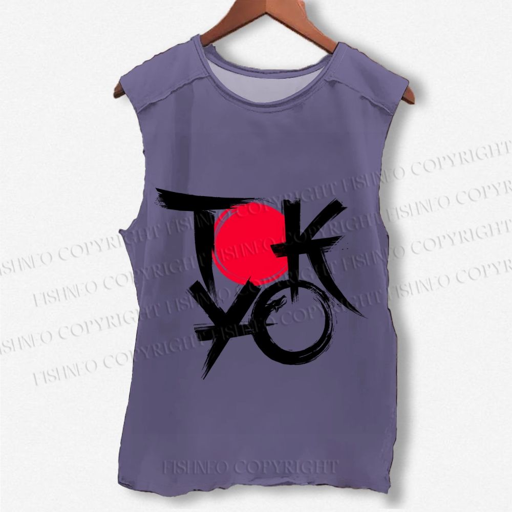 Unisex Vintage Japanese Tokyo Printed Washed Tank Top