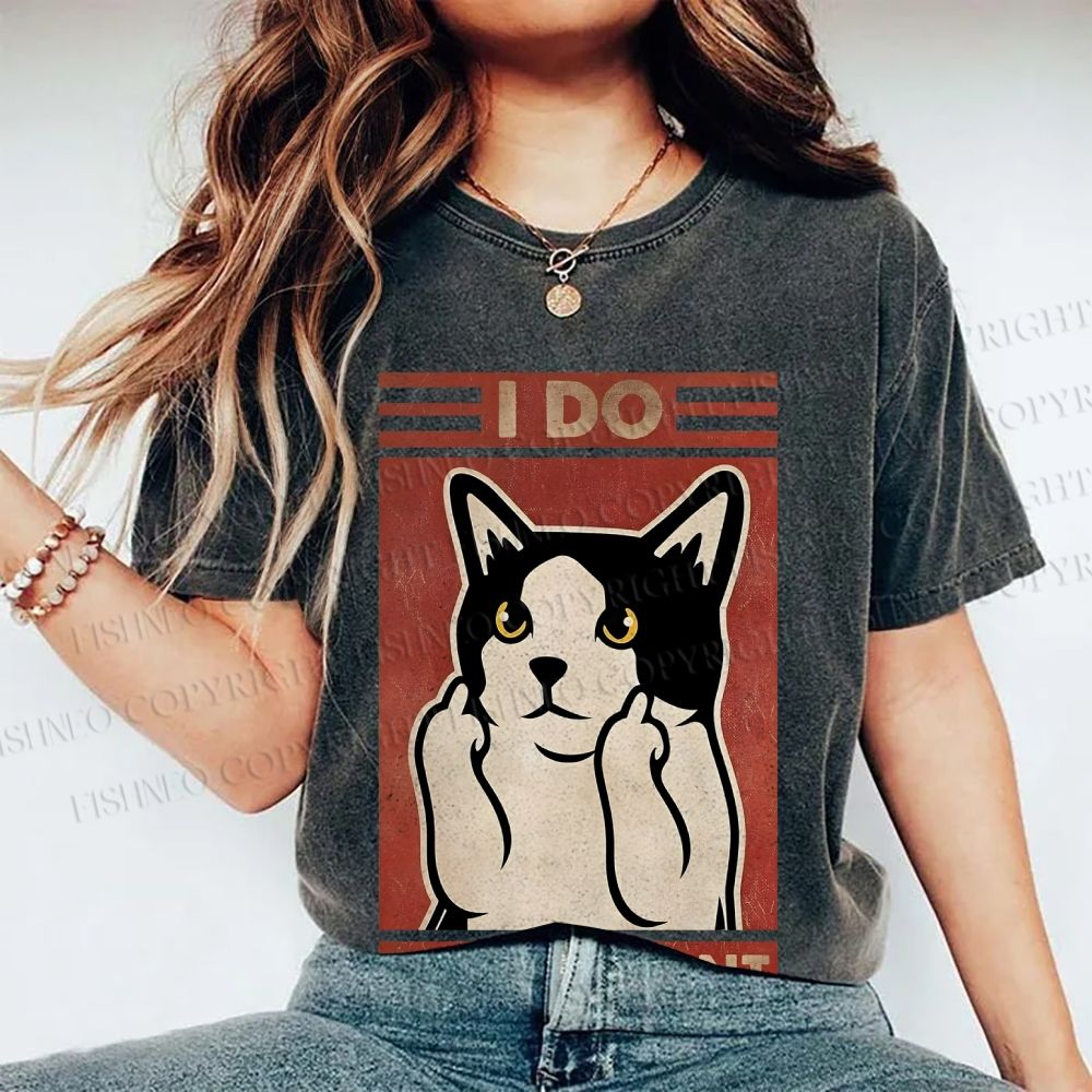 Unisex I Do What I Want Vintage Cat Printed Washed Tee