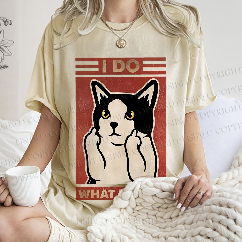 Unisex I Do What I Want Vintage Cat Printed Washed Tee