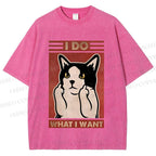 Unisex I Do What I Want Vintage Cat Printed Washed Tee