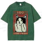 Unisex I Do What I Want Vintage Cat Printed Washed Tee