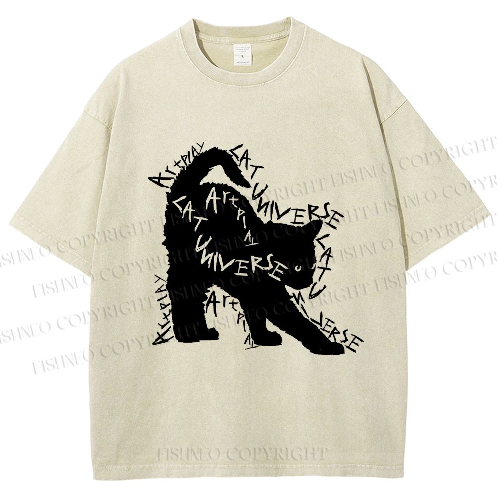 Unisex Artpiay Cat Printed Washed Tee