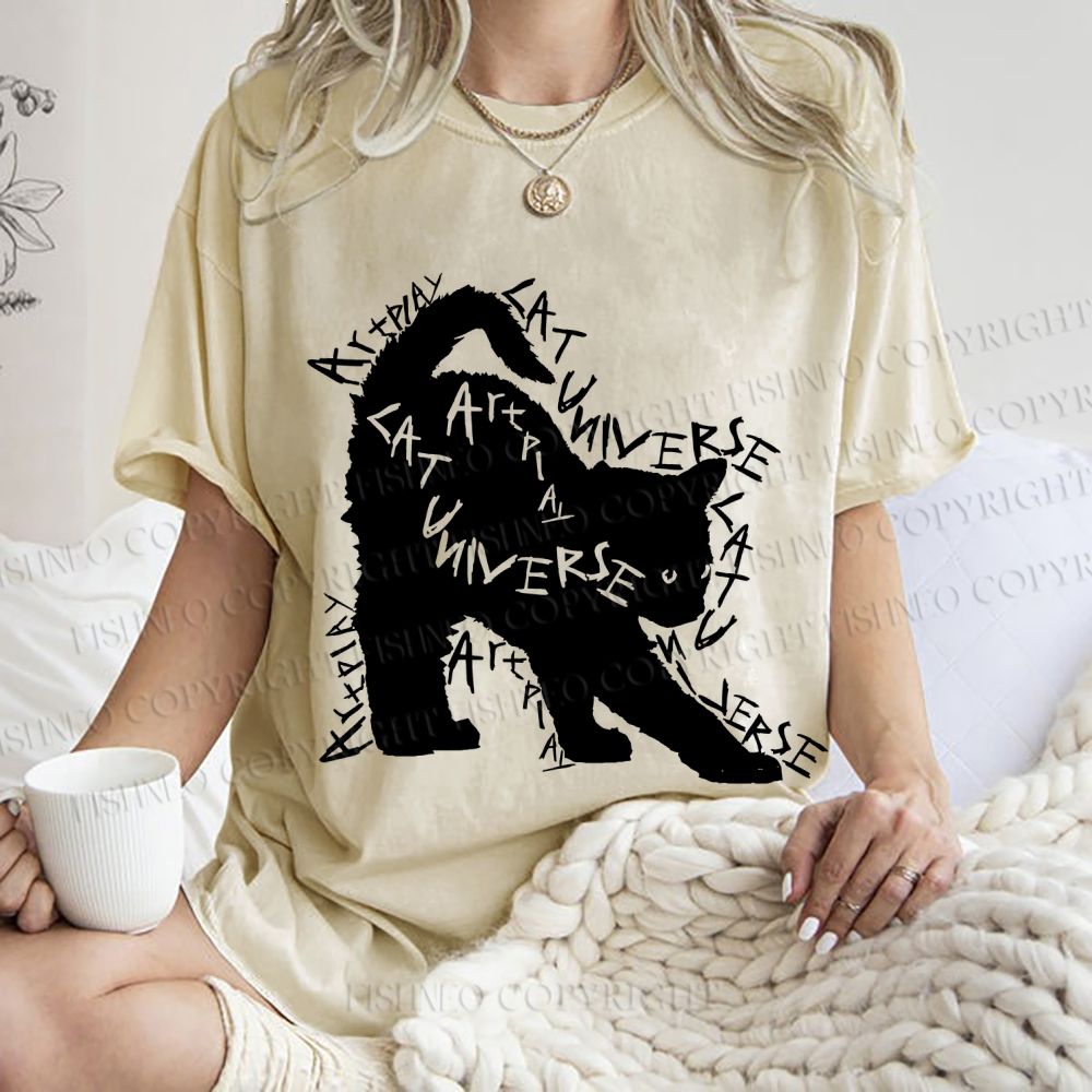 Unisex Artpiay Cat Printed Washed Tee