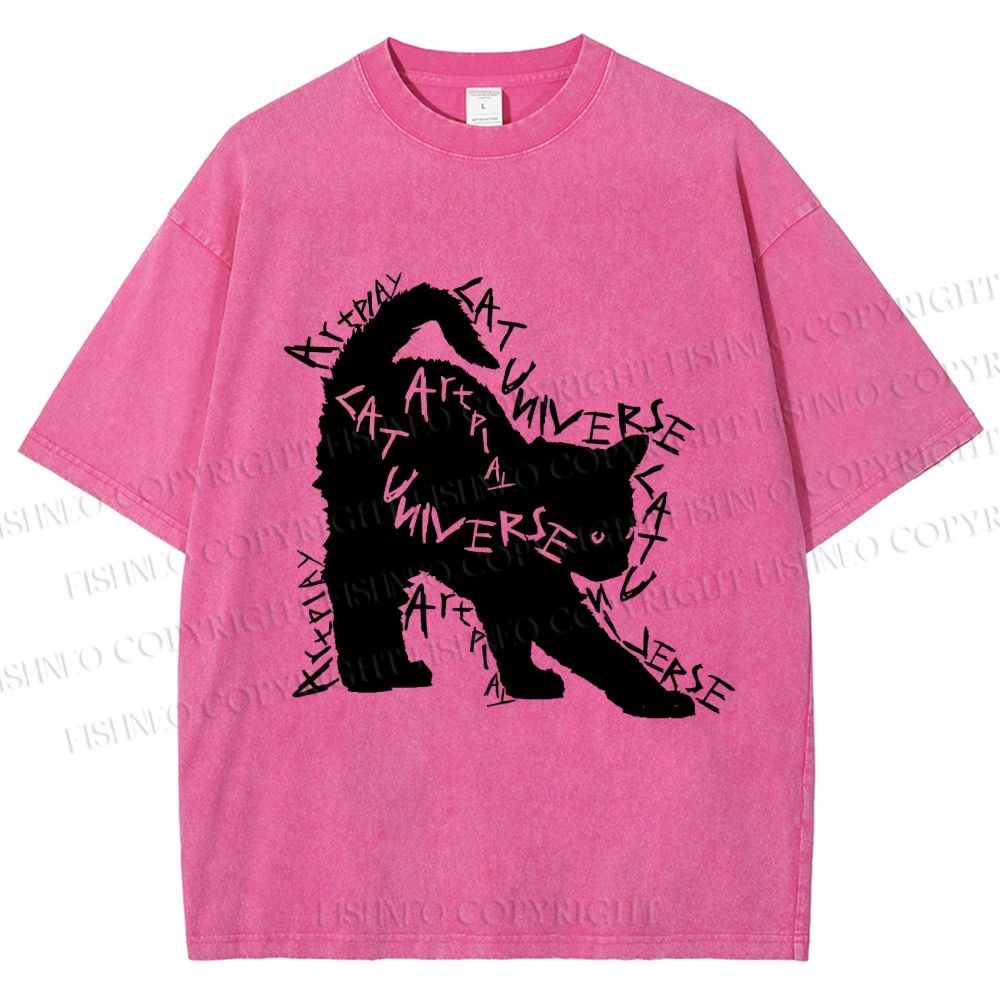 Unisex Artpiay Cat Printed Washed Tee
