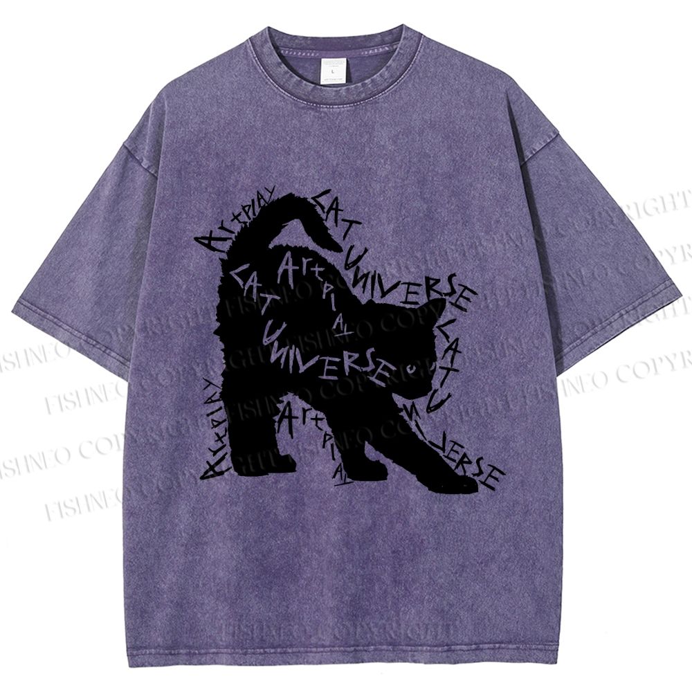 Unisex Artpiay Cat Printed Washed Tee