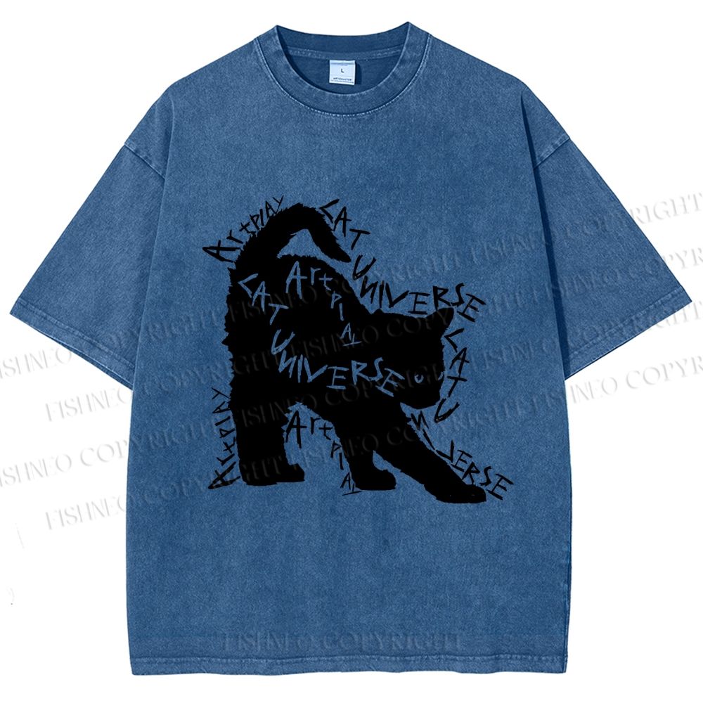 Unisex Artpiay Cat Printed Washed Tee