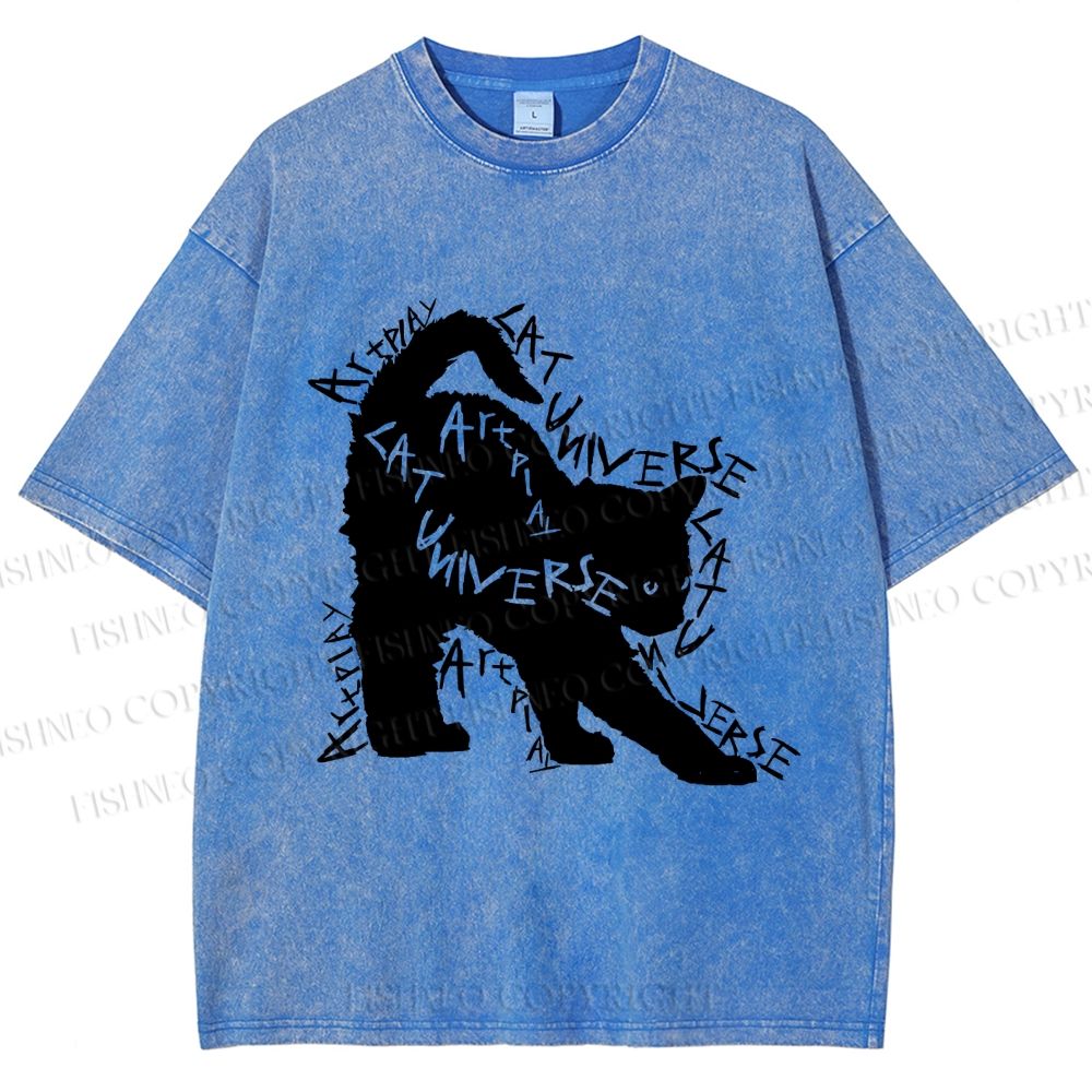 Unisex Artpiay Cat Printed Washed Tee