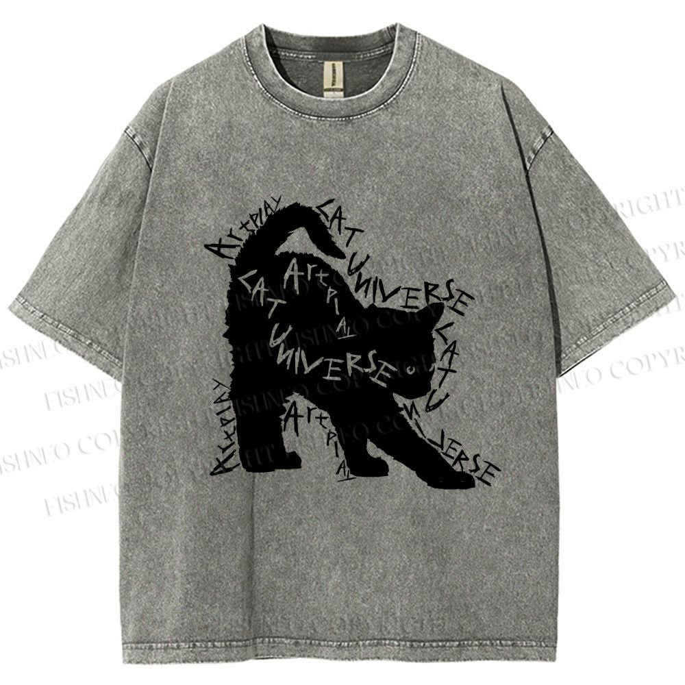 Unisex Artpiay Cat Printed Washed Tee