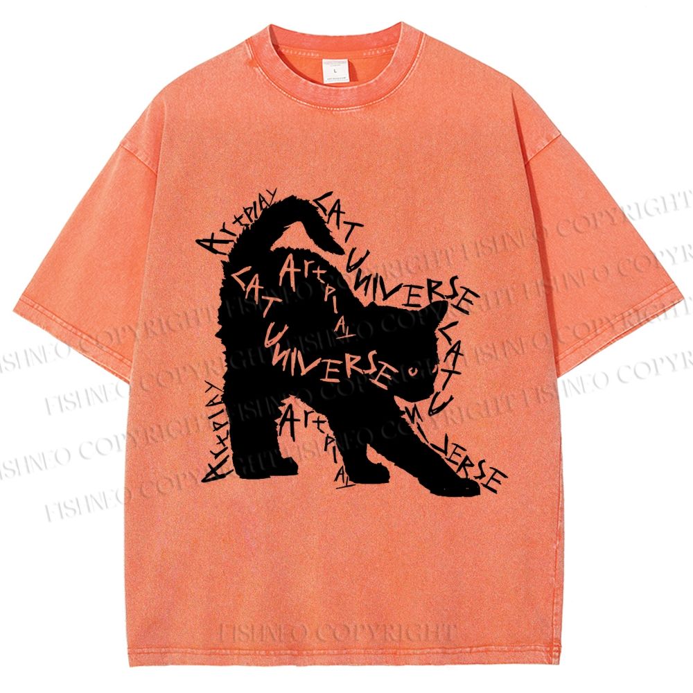 Unisex Artpiay Cat Printed Washed Tee