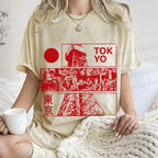 Unisex Japanese Tokyo Printed Washed Tee