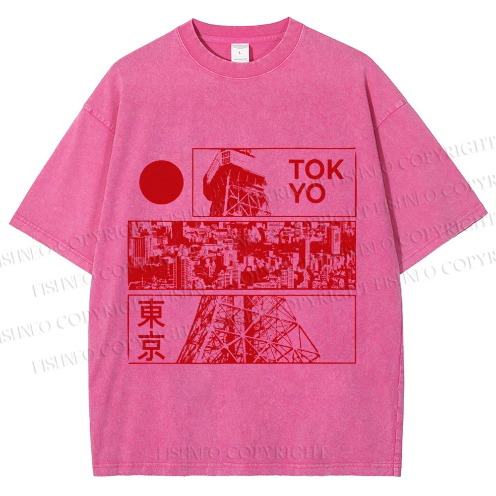 Unisex Japanese Tokyo Printed Washed Tee