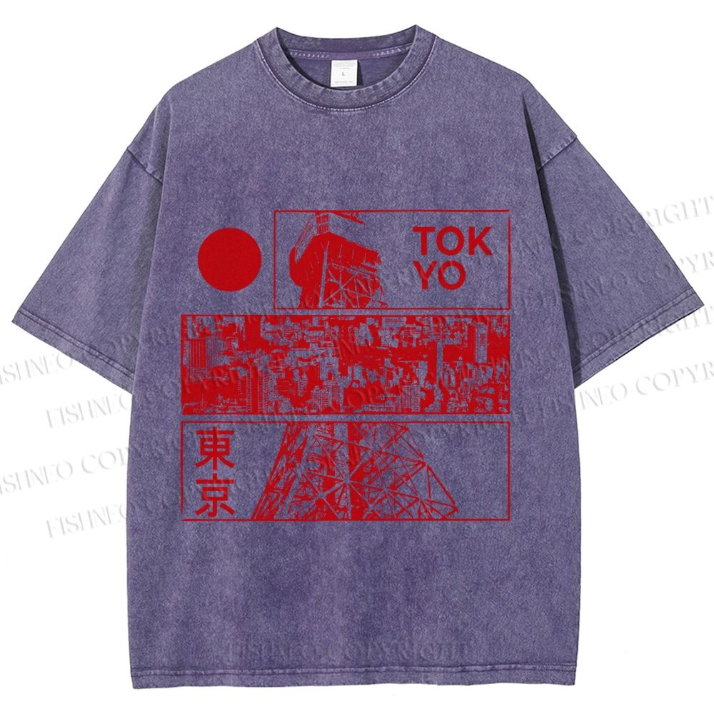 Unisex Japanese Tokyo Printed Washed Tee