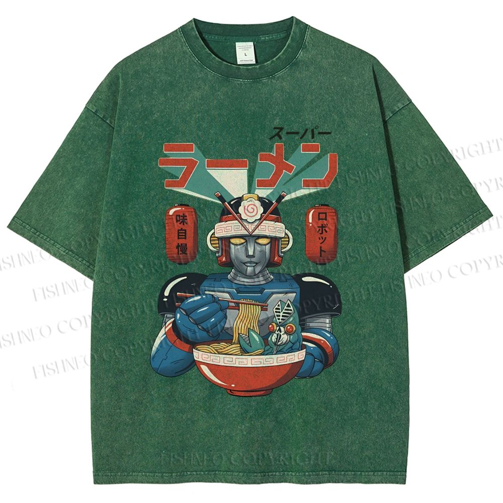 Unisex Vintage Japanese Ramen Senshi Printed Washed Tee