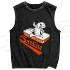 Unisex Sardine Printed Washed Tank Top