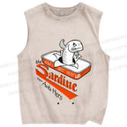 Unisex Sardine Printed Washed Tank Top