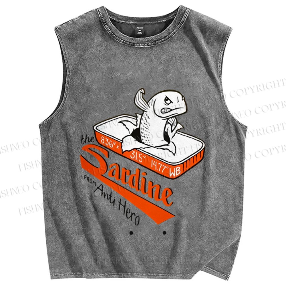 Unisex Sardine Printed Washed Tank Top