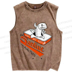 Unisex Sardine Printed Washed Tank Top