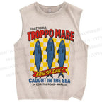 Unisex Troppo Mare Sardine Fish Printed Washed Tank Top